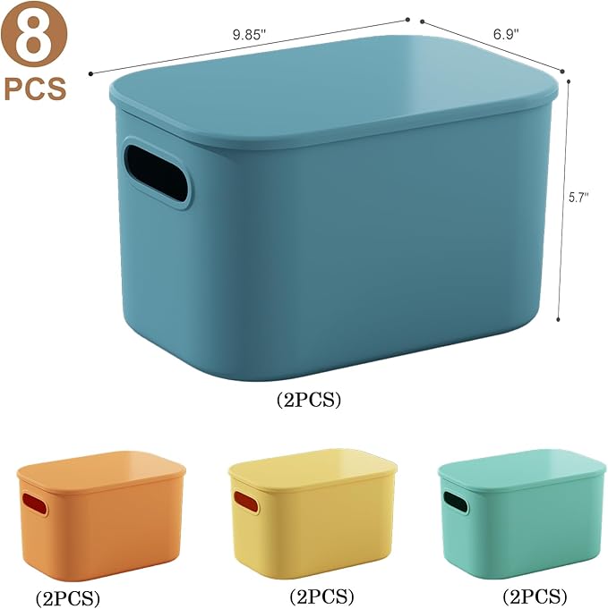 ORGIDOL 8 Pack Colorful Storage Bins with Lids Stackable Storage Container for Organizing, Storage Boxes with Handle for Shel