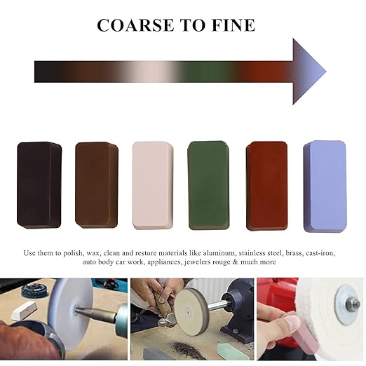 DSMART Metal Polishing Buffing Compound Sets 24oz 6Pcs (4oz Each) Polish Rouge for Aluminum Stainless Steel Jewelry from Course to Fine Polish Compound Bar
