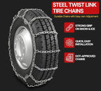 Mytee Products Truck Tire Chain Kit – (Set of 2) CAM Square Link Snow Tire Chain for 24.5" Tires, 14" Tire Chain Wrench (1Pc)