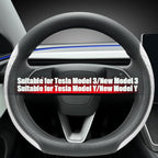 LKWLIKEI Leather Steering Wheel Cover. Elegant Diamond Checkered Design, Non-Slip and Breathable, for Tesla Model 3/Y Steerin