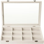 Frebeauty Velvet Jewelry Tray,12 Grid Jewelry Organizer with Clear Lid,Bracelets Holder,Jewelry Display Case with Clasp,Drawe