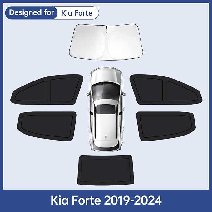 Car Window Shades for Kia Forte 2019-2024, Full Car Window Covers for Privacy, Sunshades for Forte Front Rear Windshield Side Windows to Block UV and Protect Privacy(6pcs)