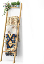 BAMBANG 6-Tier Blanket Ladder for Living Room, Blanket Quilt Ladder Rack Rustic Decorative Towel Holder, Wall Leaning Blanket