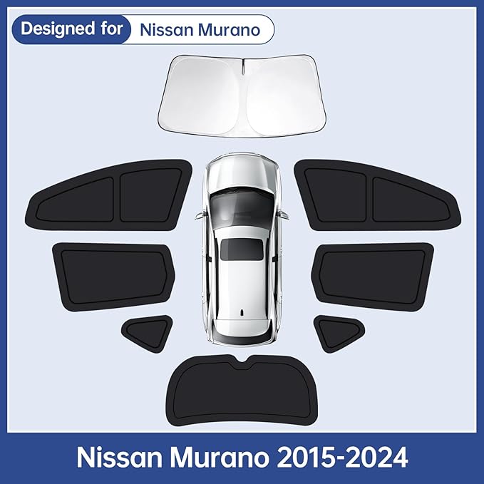 Car Window Shades for Nissan Murano 2015-2024, Full Car Window Covers for Privacy, Sunshades for Murano Front Rear Windshield Side Windows to Block UV and Protect Privacy(8pcs)