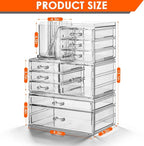 OTYMIOW 3 Tier Clear Acrylic Makeup Organizer Countertop with Brush Holder and 9 Drawers, Bathrooms, Stackable Large Makeup O