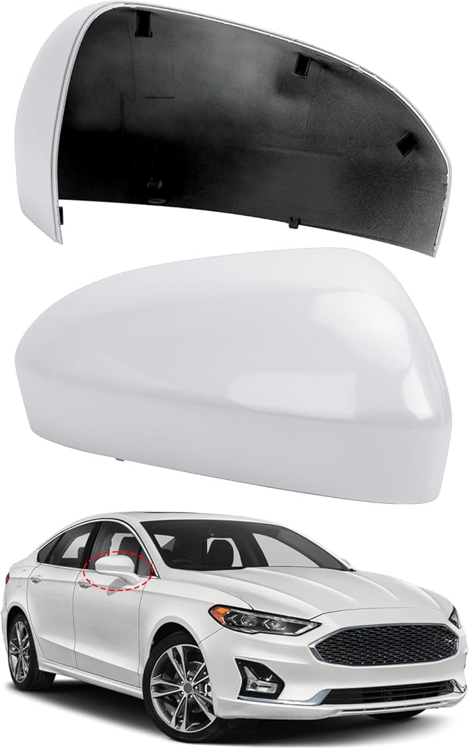 Passenger Side Mirror Cover Replacement for Ford Fusion 2013 2014 2015 2016 2017 2018 2019 2020 2021 2022 - Right Side Mirror Covers, Rear View Mirrors Cap Accessories Without Lamp, White