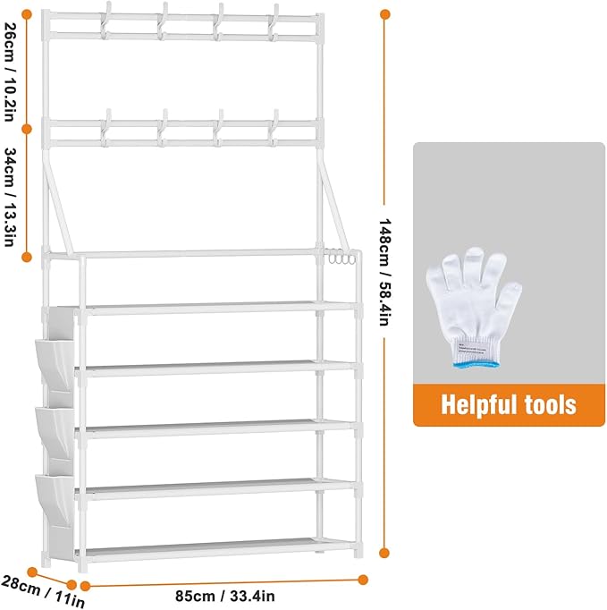 OYREL Shoe Rack 5 Tier Shoe Racks Organizer 20-25 Pairs Shoes Rack for Closet Entrance Shoe Storage Shelf with Hooks and Side