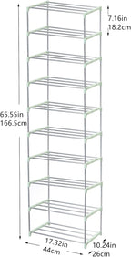 Jucaifu Stackable Small Shoe Rack, Entryway, Hallway and Closet Space Saving Storage and Organization (10-Tier, Green)