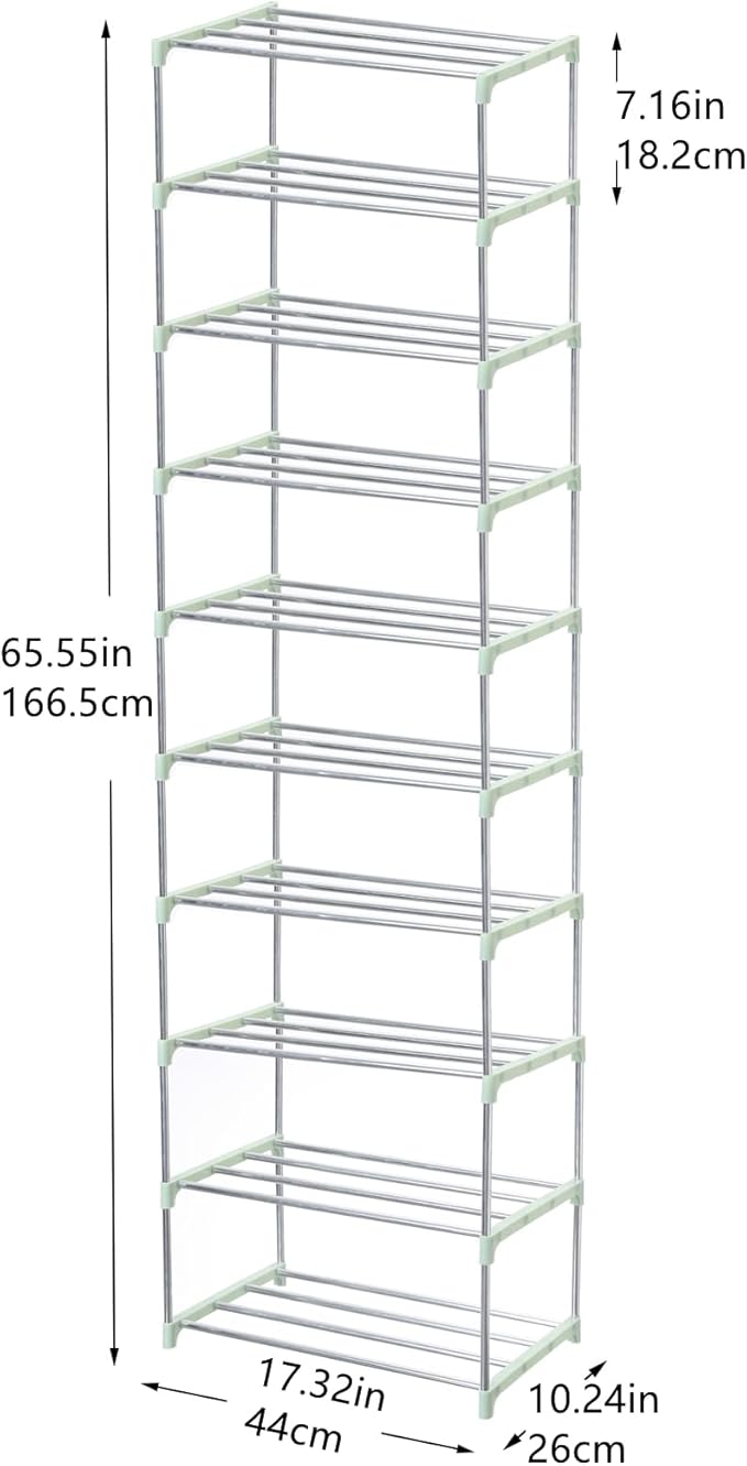 Jucaifu Stackable Small Shoe Rack, Entryway, Hallway and Closet Space Saving Storage and Organization (10-Tier, Green)