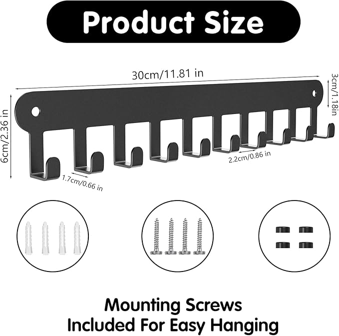 2 Pack Key Holder Wall Mount, Key Holder for Wall,Key Wall Holder, Key Hooks Hanging Keys, Key Hanger Wall Mount with 10 Hook