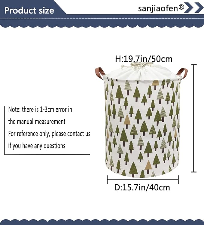 Nursery Laundry Basket Canvas Fabric Baby Boy Storage Bins,Collapsible Woodland Hamper,Waterproof Storage Baskets with Leathe