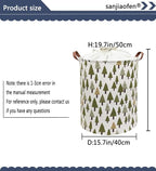 Nursery Laundry Basket Canvas Fabric Baby Boy Storage Bins,Collapsible Woodland Hamper,Waterproof Storage Baskets with Leathe