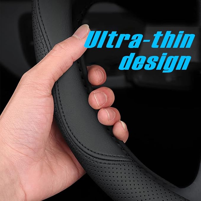 HAOTULE New Nappa Leather car Steering Wheel Cover, Universal 15 inch Black