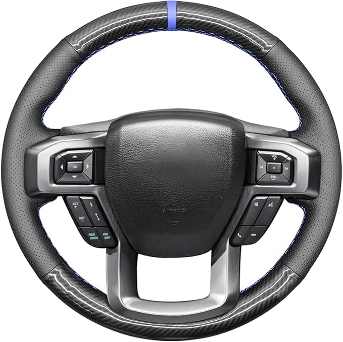 MEWANT Hand Stitched Carbon Fiber Artificial Leather Steering Wheel Cover for Ford F-150 F-250 F-350 F-450 F-550 F-600