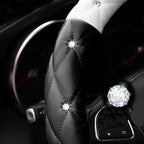 YOGURTCK Cute Diamond Soft Leather Anti-Slip Steering Wheel Cover with Bling Bling Crystal Rhinestones, Universal 15 Inch for