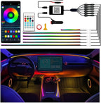 Ambient Lighting Car Led Lights Interior Kit,6 in 1 RGB Music Sync Acrylic Led Lights for Car Interior,175 inches DIY Fiber Optic Neon Accent Strip Ambiance Lighting with Wireless APP Remote