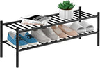 ROMGUAR CRAFT 2-Tier Bamboo Long Shoe Rack, Free Standing Wood Shoe Shelf Storage Organizer for Closet Entryway Stackable 35"