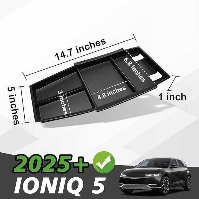 BestEvMod for 2026 2025+ Ioniq 5 Lower Center Console Organizer Tray Storage Box Interior Accessories with Rubber Black Trim Compatible with Hyundai Ioniq 5 2026 2025