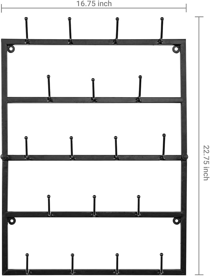 MyGift 5 Tier Modern Matte Black Metal Hat Rack for Wall, Entryway Organizer Hat, Scarves, Key Holder Hanger with 18 Hooks