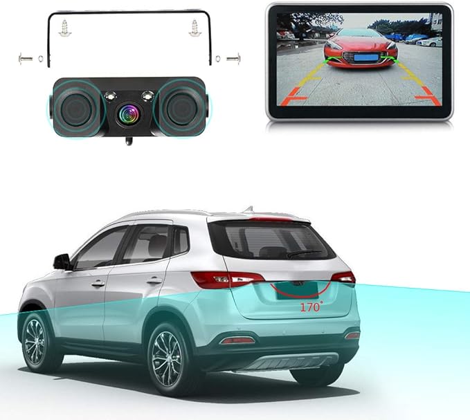 3in1 Backup Camera Kits, 170° Angle Car Rear View Parking Reversing Security Camera with One Buzzer,Two Radar Sensor HD Night Vision Waterproof for Truck SUV Van RV ect BC005