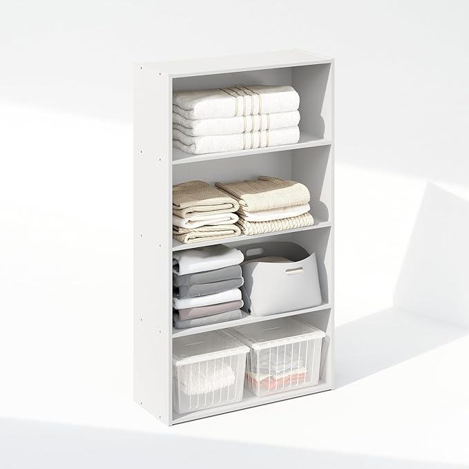 Furinno Reed Closet Organizers and Storage, 4-Tier Closet Organizer, Open Shelf Closet Storage, for Wardrobe, Bedroom, Living