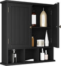 ChooChoo Bathroom Cabinet Wall Mounted 2-Door with 3 Open Shelves， Wooden Medicine Cabinets with Adjustable Shelf，Space Saver