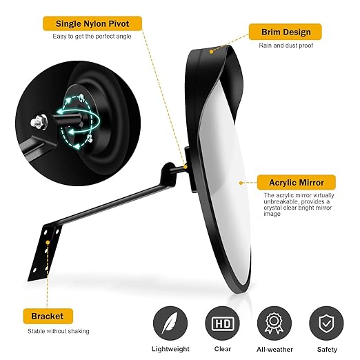 16" Convex Driveway Mirror, Upgrade Wide Angle View, Adjustable Blind Spot Mirror, Traffic Mirrors, Security Mirrors Indoor and Outdoor, Parabolic Safety Mirrors