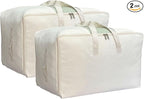 Soft Large Canvas Comforter Storage Bags with Four Carrying Handles and Clear Window, Closet Organizer for Clothing, Blankets