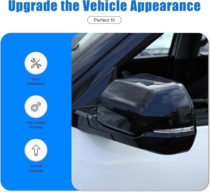 2PCS Side Door Mirror Cover for Toyota Tundra 2022-2025/ Sequoia 2023-2025, Car Exterior Rear View Mirror Housing Protector Cover Cap Self-adhesive Accessories ABS (with turn signal lights)