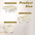 12 Pack Linen Drawer Organizer Set – Collapsible Fabric Storage Bins for Baby Clothes, Diapers, Socks, Bras & More (Beige, 3 
