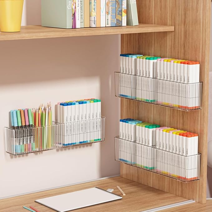 2 Pack Wall Mount Marker Organizer,Art Caddy Floating Makeup Organizer,Clear Floating Shelves Acrylic Wall Storage for Office