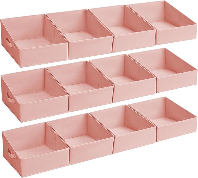 DIMJ Closet Storage Bins 12 Pack - Fabric Storage Baskets for Shelves, Collapsible Clothes Organizer with Handles, Trapezoid 