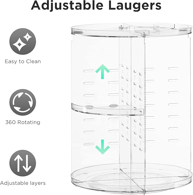 HBlife 360 Rotating Makeup Organizer Adjustable Carousel Large Capacity Revolving Perfume Organizer Skincare Organizers Cosme
