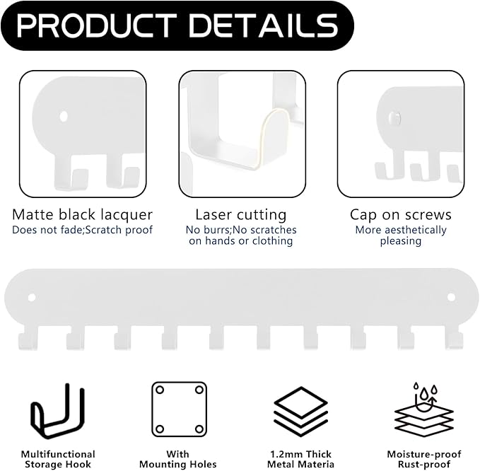 2 Pack Key Holder for Wall,Key Hooks with 10 Hooks,Key Holder Wall Mount Self Adhesive, Key Rack for Wall No Drill for Living