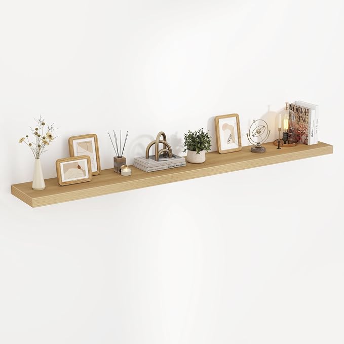 72 Inch Floating Shelves, 3D Textured Wood Grain, 72"x9.25"x1.5" Inch Deep Floating Shelves for Wall, Wooden Shelves for Bath