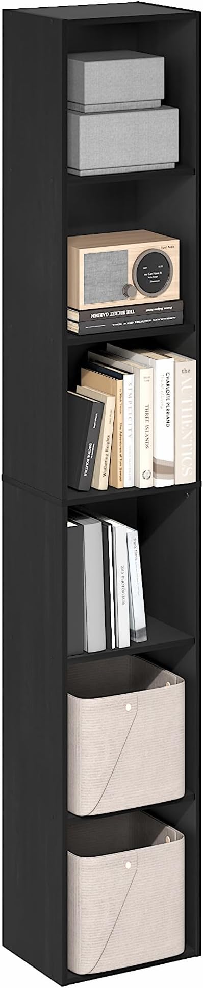 Furinno PASIR Book Shelf, 6-Tier Bookcase, Tall Standing Bookshelf, Open Storage Shelf, 9.4 x 12 x 71 Inches, for Home Office