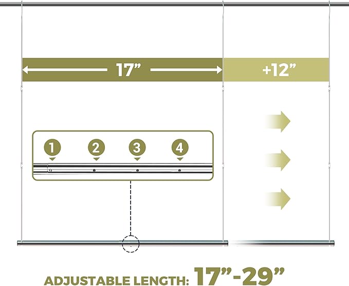 Hanging Closet Rod, 17-29In Adjustable Width and Up to 37In Height Adjustable Closet Rod Extender, Double Closet Rods Hanging
