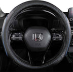 EKR Universal 15 inch Leather Steering Wheel Cover - Genuine Leather, Breathable, Anti Slip & Odor Free (Black with Blue Lines, M(14" 1/2-15" 1/4))