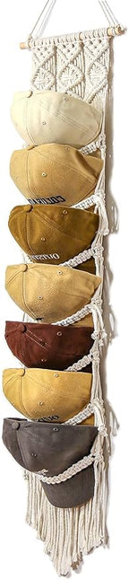 Boho Baseball Cap Hanger-1 Pack-Macrame Hat Organizer for Ball Caps Holder Over Door, Hat Rack for Wall, Cap Rack for Decorat