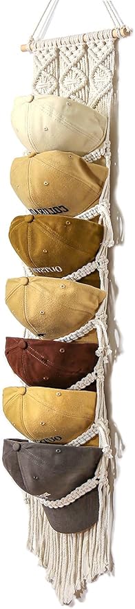 Boho Baseball Cap Hanger-1 Pack-Macrame Hat Organizer for Ball Caps Holder Over Door, Hat Rack for Wall, Cap Rack for Decorat