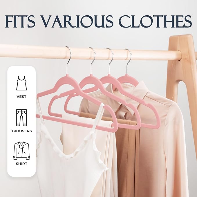HOUSE DAY Lt Pink Velvet Hangers 20 Pack, Non Slip Clothes Felt Hanger Heavy Duty for Coat, Premium Slim Space Saving Suit Ha