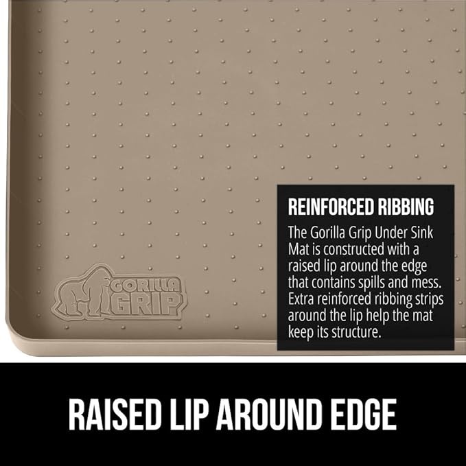 GORILLA GRIP Waterproof Silicone Under Sink Mat with Raised Lip for Kitchen and Bathroom, 46 x 22 in, Cabinet Shelf Liner Sta