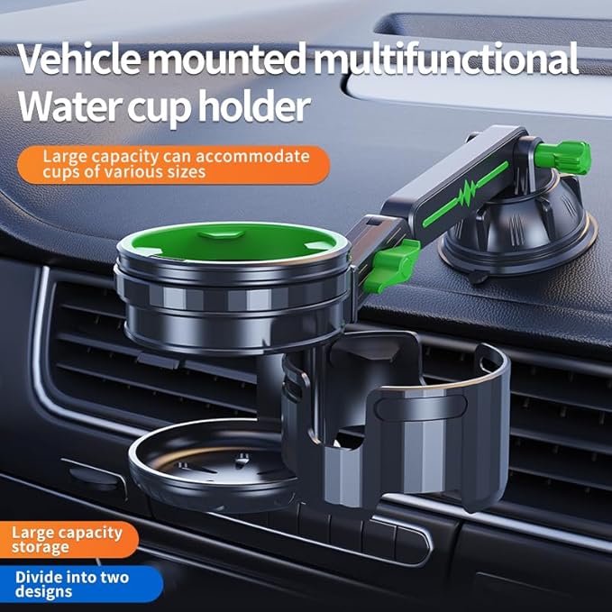 Car Cup Holder Expander, 2-in-1 Multifunction Cup Holder with Suction Cup & Adjustable Base, Cupholder Expander for 10-46 OZ 