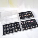 YUFONG Earring Organizer Box Acrylic Jewelry Organizer with 3 Drawers 54 Adjustable Grids Clear Stackable Earring Holder Velv