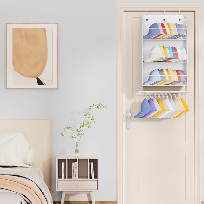 Homsorout Over the Door Hat Rack - 3-Layer Design Hat Organizer Holds 30-36 Hats with 10 Hooks, Ideal Hat Rack for Door, Over
