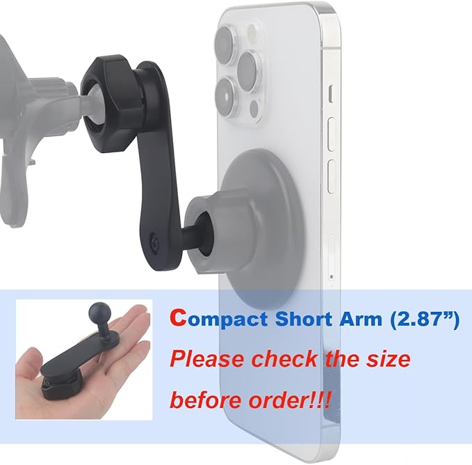 17mm Magnetic Ball Phone Mount Holder for Magsafe Phones, with Solid Alumium Extension Arm for Car Air Vent CD Slot Mount (2.87" Short Arm)