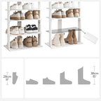 HOOBRO Vertical Shoe Rack, 8 Tier Wooden Shoe Storage Organizer with Hooks, Narrow Shoe Tower for 16 Pairs, Space Saving, for