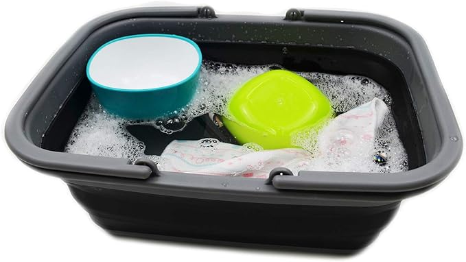 SAMMART SAMMART 9.2L (2.37Gallon) Collapsible Tub with Handle - Portable Outdoor Picnic Basket/Crater - Foldable Shopping Bag - Space Saving Storage Container (1, Grey/Black)