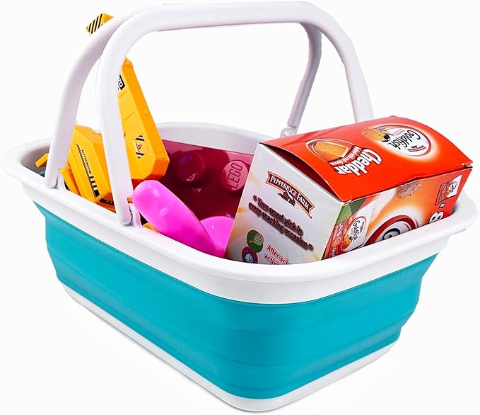 SAMMART 9.2L (2.37Gallon) Collapsible Tub with Handle - Portable Outdoor Picnic Basket/Crater - Foldable Shopping Bag - Space SavingItIIII Storage Container (1, Bright Blue)