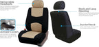 FH Group Car Seat Covers Flat Cloth Automotive Beige Full Set, Rear Solid Bench Universal Fit Combo Steering Wheel Cover & Seat Belt Pads Car Seat Protector for Cars Trucks SUV Interior Accessories